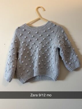Zara Pale Gray Pom-Pom Crew Neck Sweater